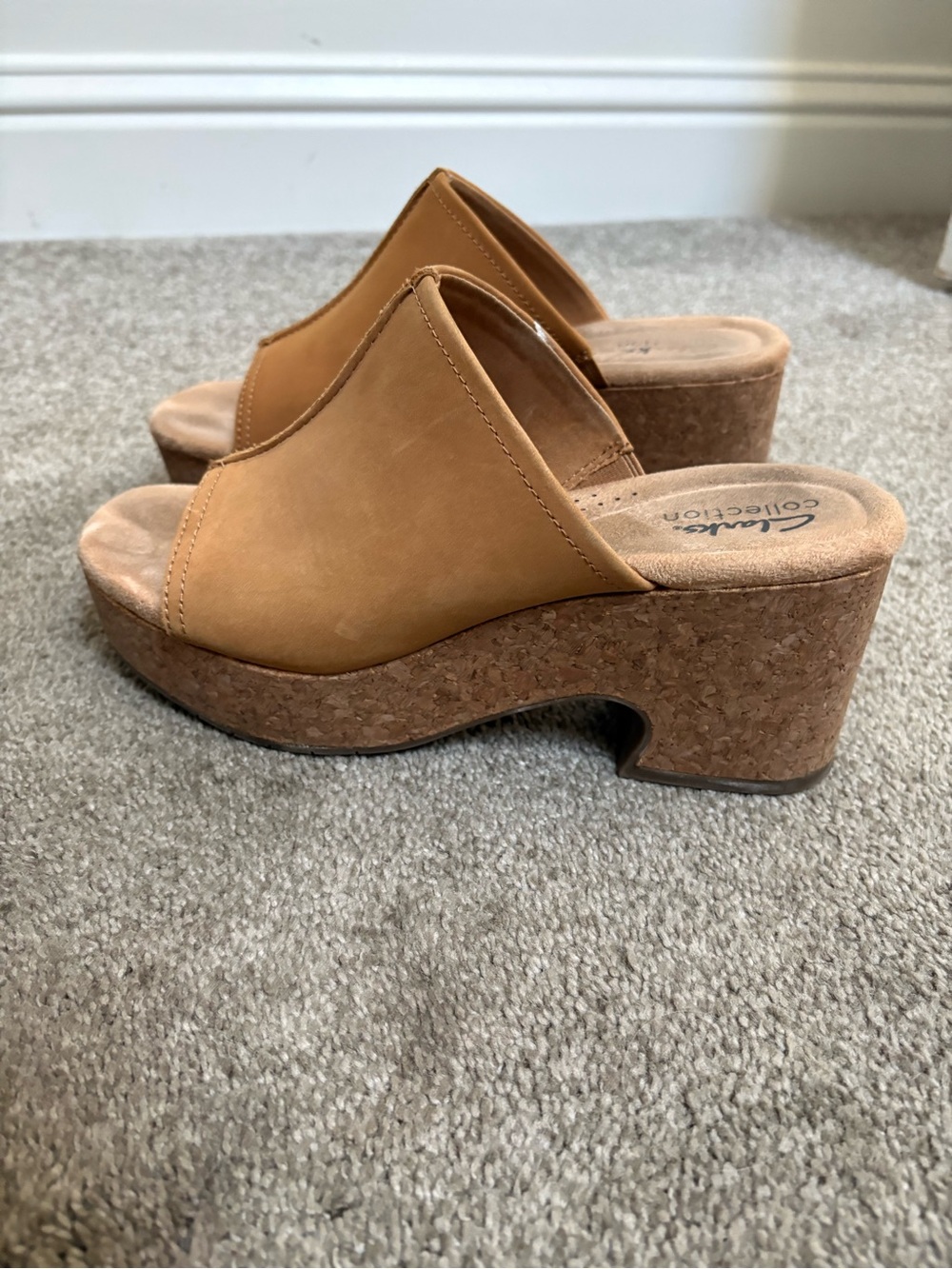 Clark’s Women's Tan Cork Platform Slide Heels